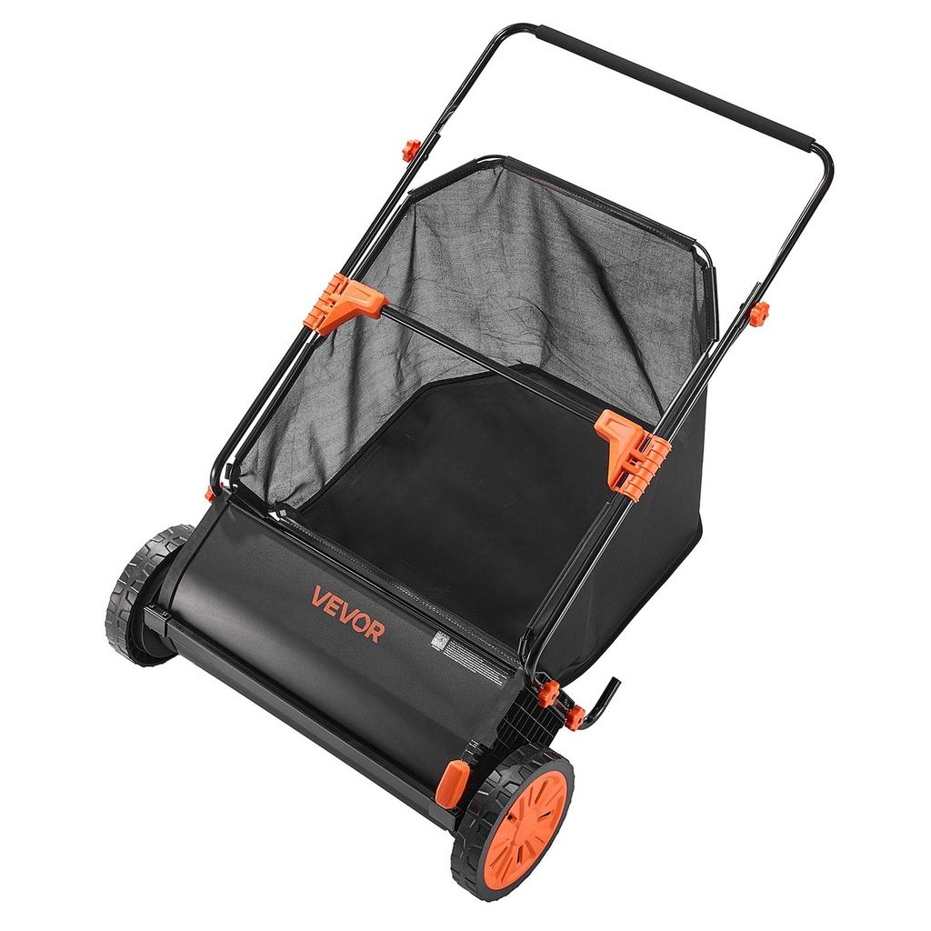 Push Lawn Sweeper, 66 cm Leaf & Grass Collector with 7 cu. ft. Hopper Bag, Adjustable Brush Height & Spinning Brushes, Heavy Duty Yard Sweeper with