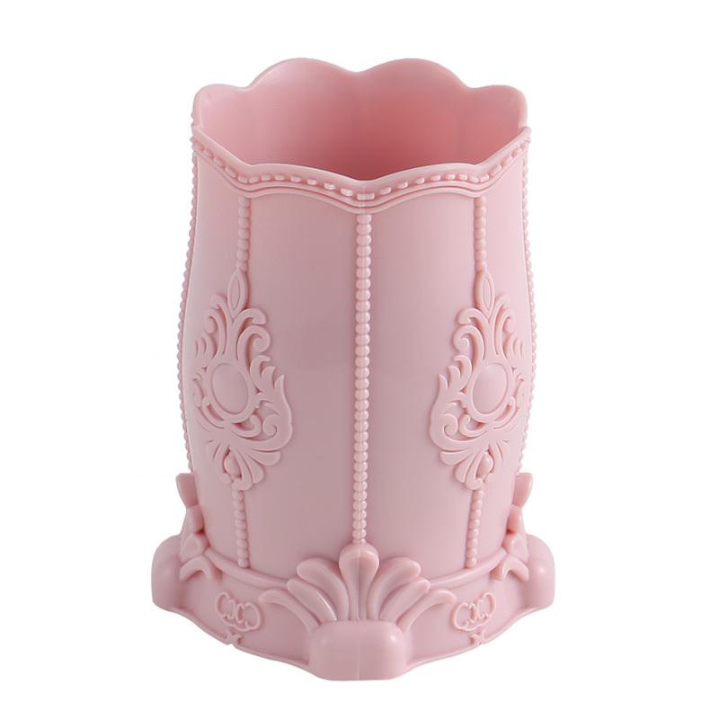Pencil Holder Organizer Plastic Cosmetic Makeup Brush Desktop Pen Holder Stand Jewelry Storage Box White Pink Pen Pot Stationery