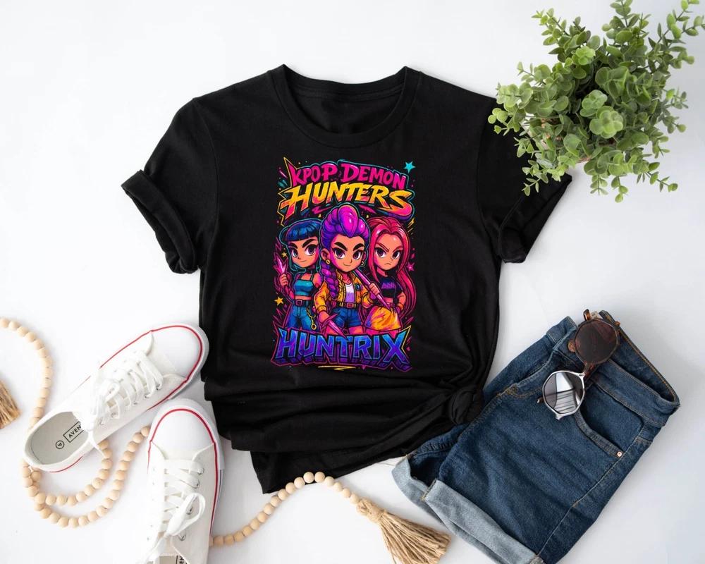 Kpop Hunters Tshirt Demon Huntrix Fan Gift Anime Cartoon Style Unisex Top Tee S
