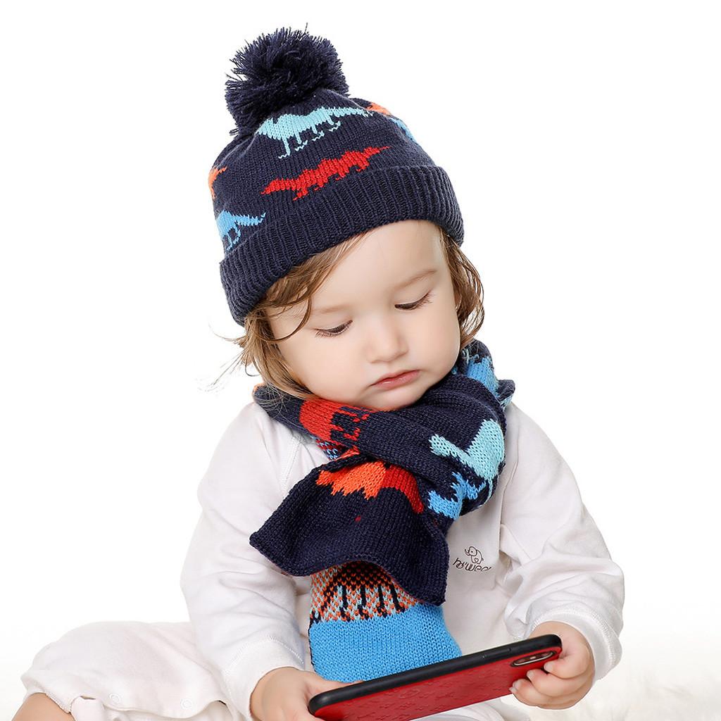 Kinder Wollmütze Thermal Dinosaurier Muster Jungen und Mädchen Strickmütze Mütze