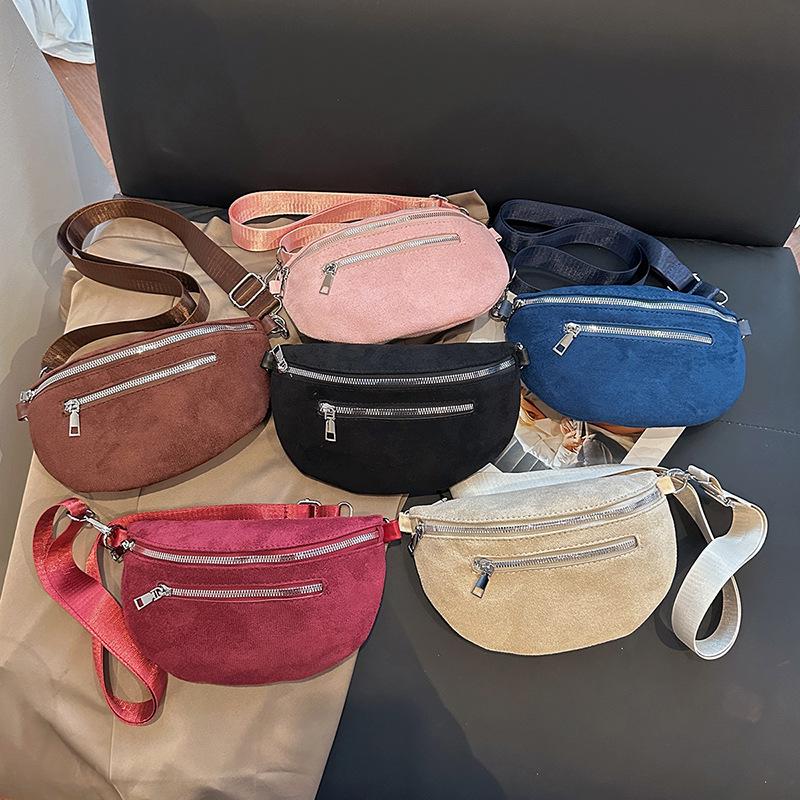 Trendy Women's Suede Crossbody Chest Bag with Durable Webbing