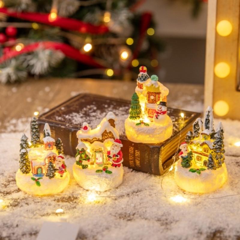 Christmas Led Light Ornaments Santa Castle Snow House Luminous Crafts 2026  Year Kid Gift Xmas Party Home Decor