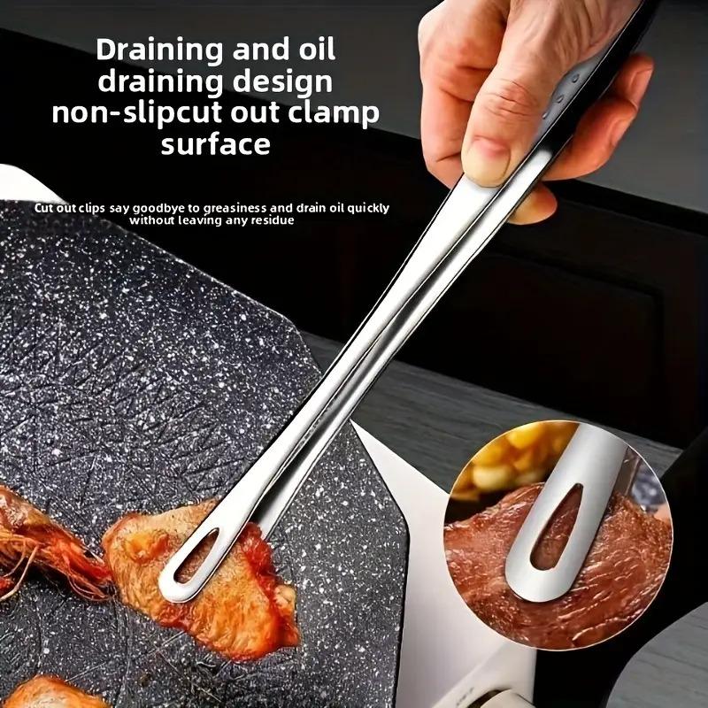 2pcs stainless steel multi-purpose food tongs, heat-resistant. Ideal for BBQ, baking, camping and daily kitchen use.
