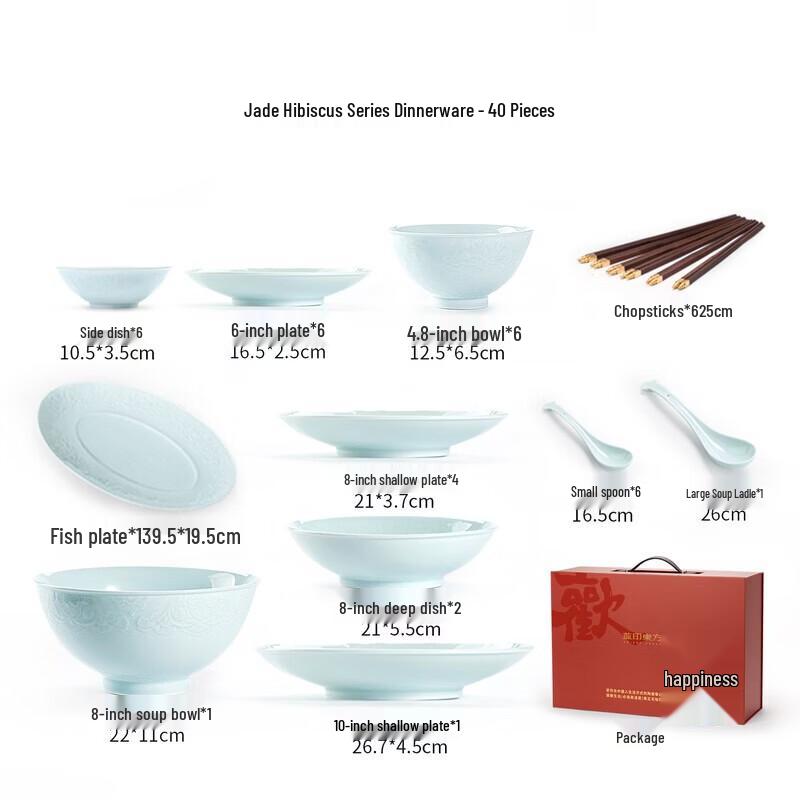 Jingdezhen Underglaze Carved Celadon Ceramic Dinnerware Set