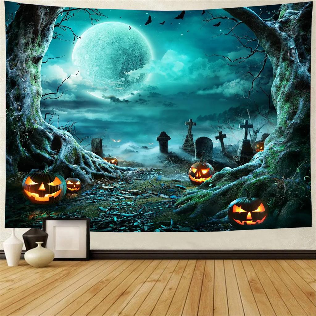 Boho Wicked Magic Castle Ghost Wall Rug Decor Devil Bedspread Cushion Halloween Pumpkin Lantern Wall Tapestry Tapiz