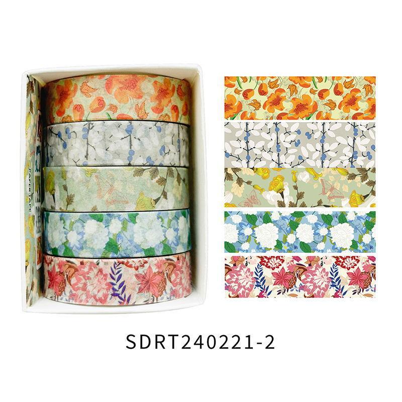 5rolls/pack Spring Flowers Romantic Series Washi Tapes Multi Color Floral Pattern Decorative Skinny Blooms Masking Tapes