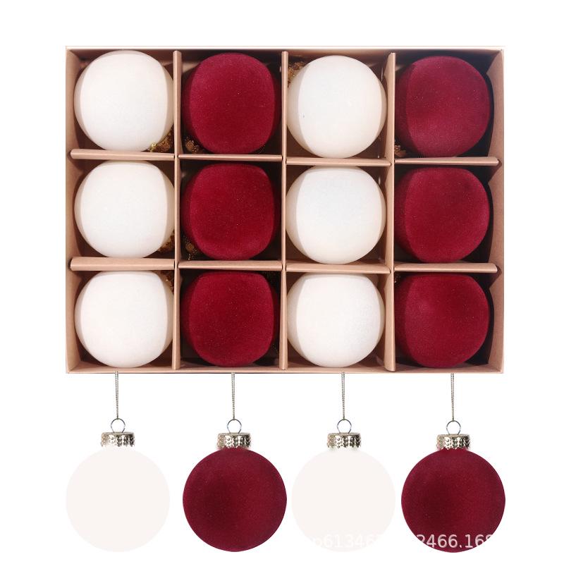 Velvet Christmas Flocked Ball Ornaments, 8cm, Set of 12 – Tree Decorations