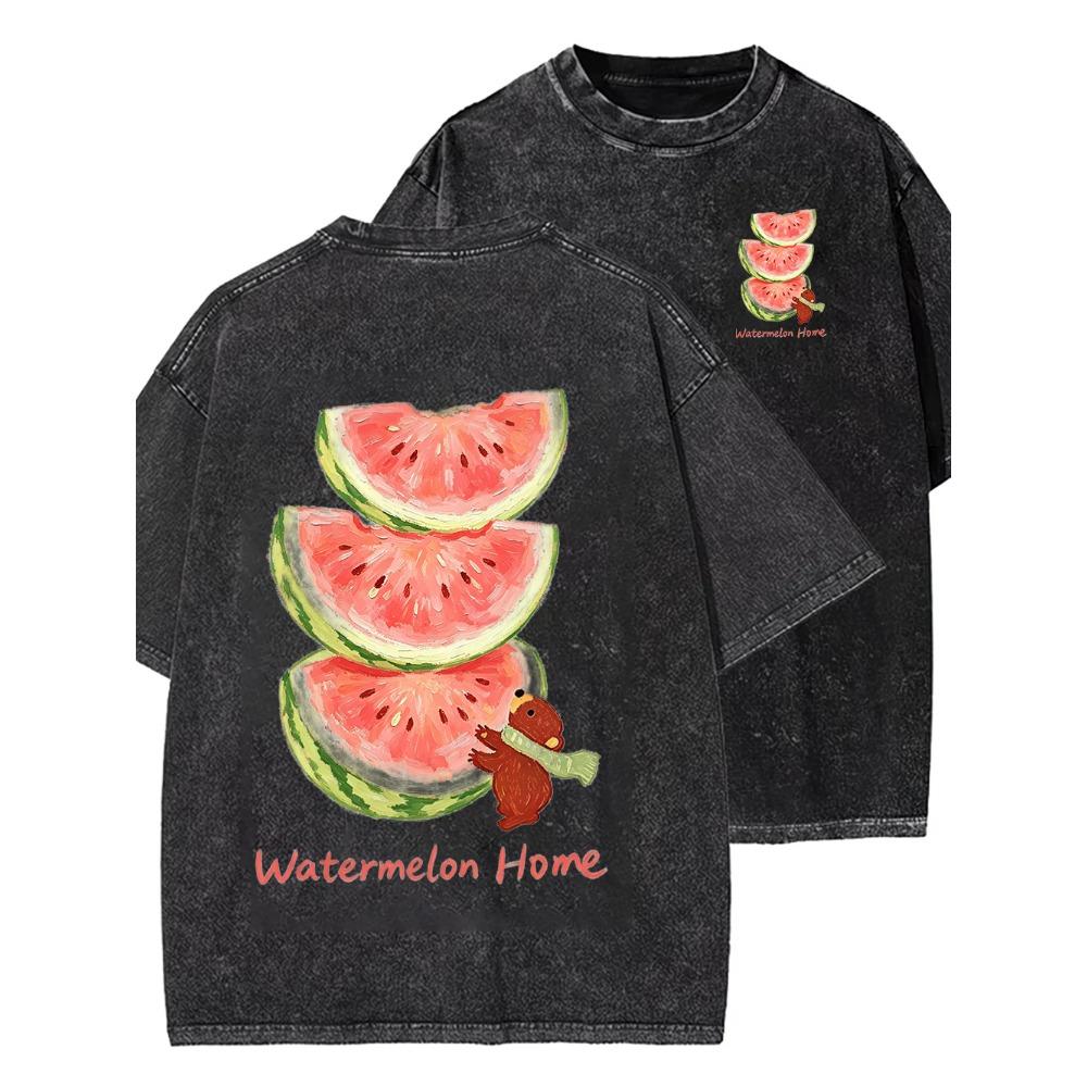 Watermelon Graphic T-shirt Vintage Washed Y2K Aesthetic Streetwear Unisex Oversized Summer Cotton Retro Tee Clothing Tops