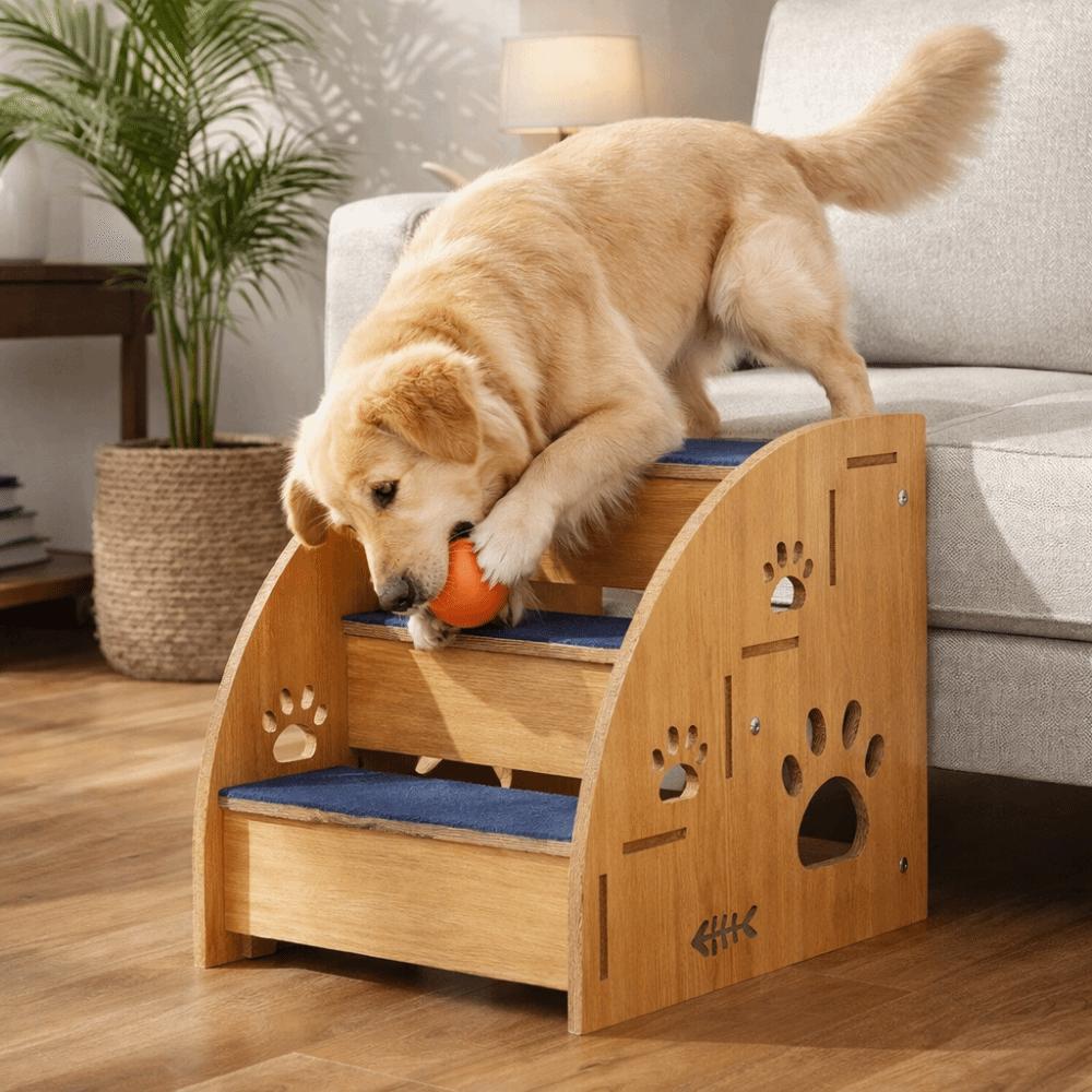 Non-Slip Wooden Dog Stairs Safety Railing Dog Ladder Pet Staircase for High Beds Sofas