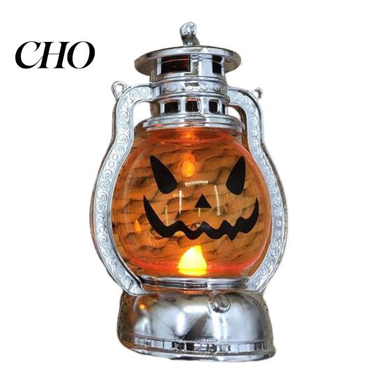 Small Size Pumpkin Lights Halloween Lantern Spooky Lamp with LED Candle Vintage Hanging Lanterns Decorative Light for Festive Party Porch Mantel