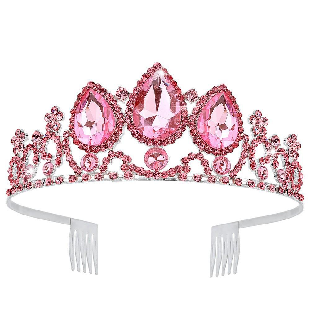 Rhinestone Crown Hair Accessory for Girls - Teardrop Design Headband Clip