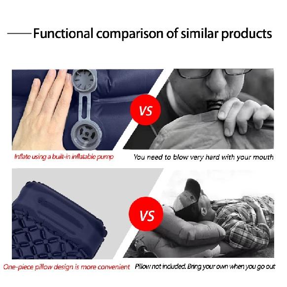 Outdoor Camping Inflatable Mattress Sleeping Pad With Pillows Ultralight Air Mat Built In Inflator Pump Hiking
