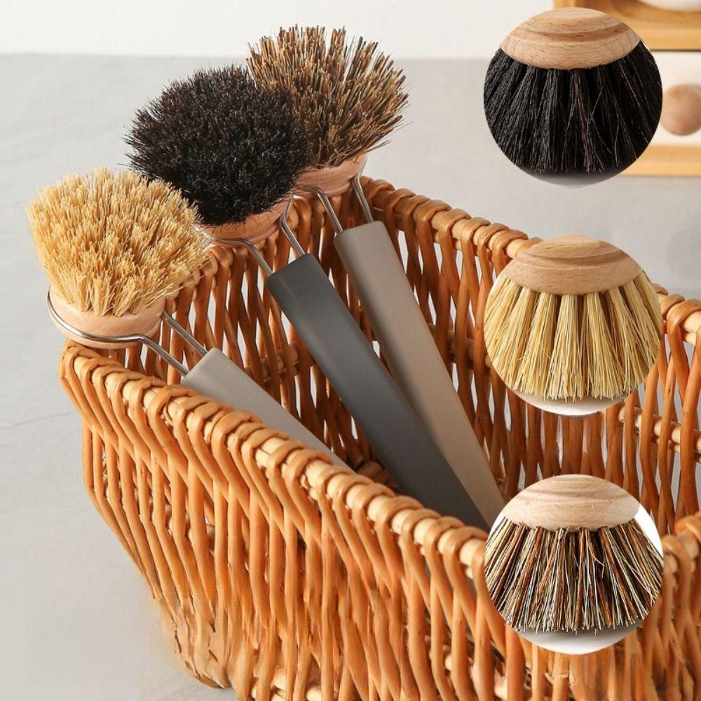 Long Handle Pot Brush Replaceable Brush Head Oan Cleaning Brush Sisal Bristles Brush Kitchen