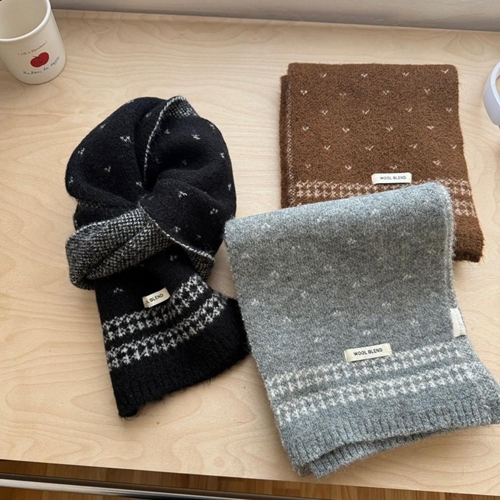 Retro Knitted Scarf Korean Style Winter Scarf Versatile Ladies Wool Scarf