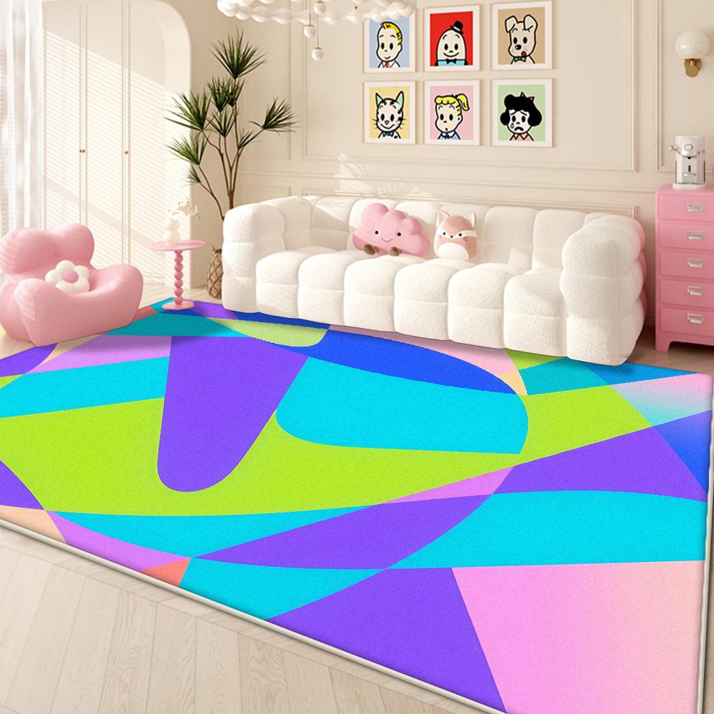 Moderner farbiger Teppich für Wohnzimmer Niedliche Dekoration Zuhause Sofa Waschbare große Teppiche Lounge Schlafzimmer Plüsch-Bodenmatte Einfache Reinigung