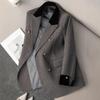 Women's Office Woolen Suit Jacket for Women Autumn Winter Chic Gray Herringbone Pattern Suit Female Thick Casual Coat