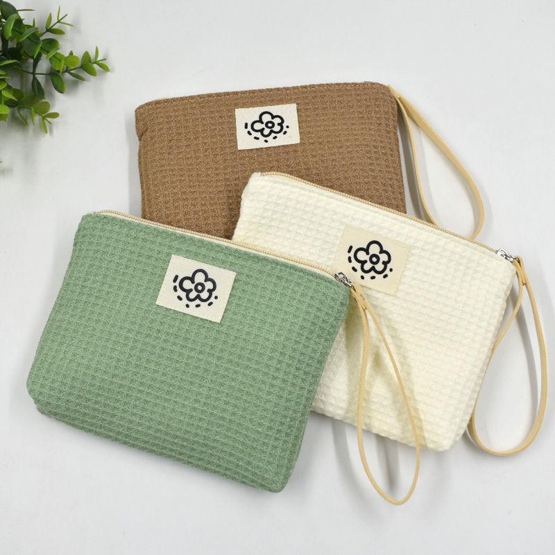 Fabric Handbag, Cute Zipper Small Bag for Girls, Waffle Style Handbag, Makeup Bag, Clutch Bag, Coin Purse