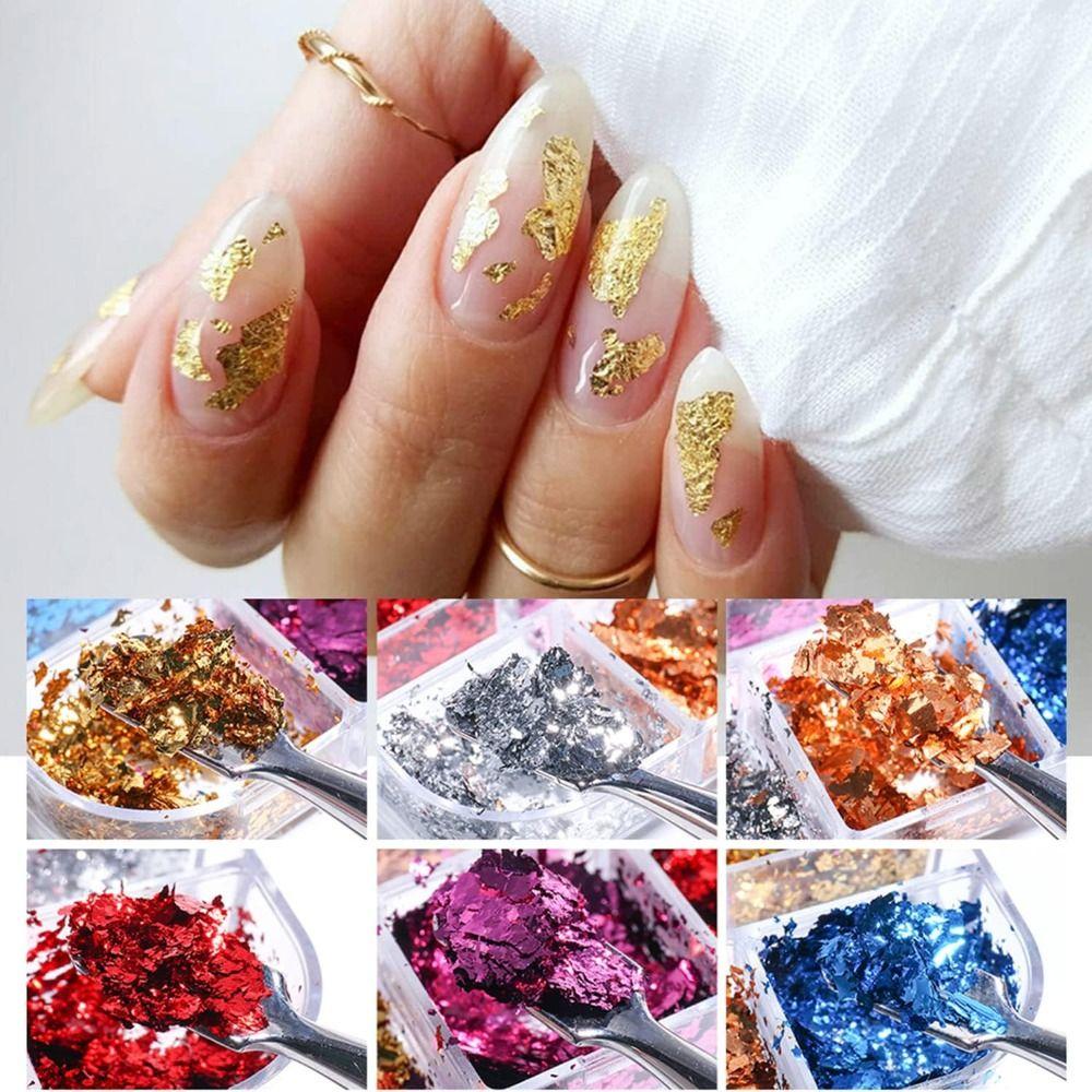 Aluminum Foil Nail Glitter Foils Holographic Sparkly Nail Sequins Ultra-Thin 3D Nail Charms Decorations for Women Girls