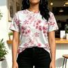 Women's Short Sleeve Top Ins Minimalist Style, Soft Fabric with Fresh Cherry Blossom Print, Casual Daily Wear, Versatile & Comfortable