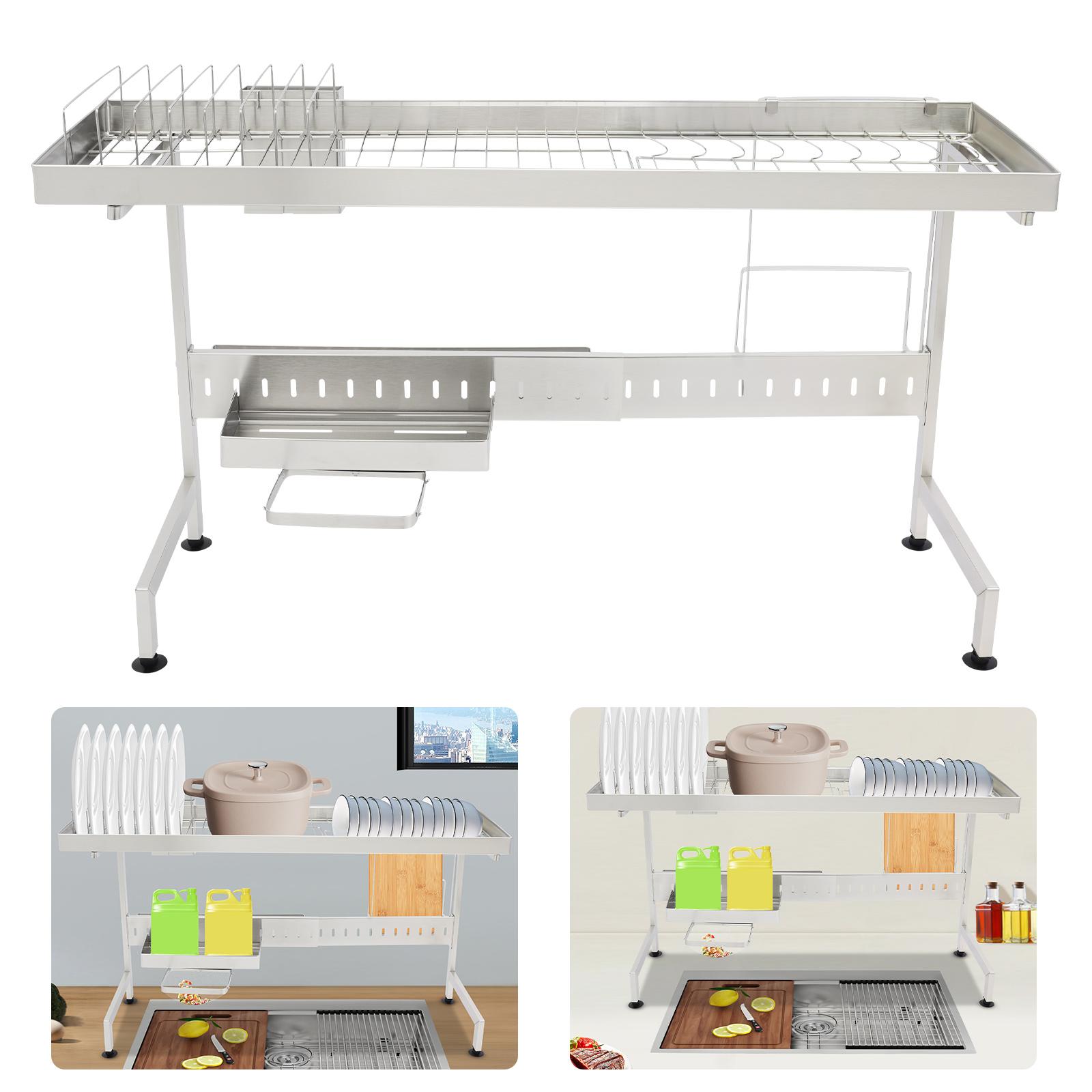 

Silver Stainless Steel Dish Rack,Over The Sink Dish Drainer Drying Rack Countertop 88x26x50cm for Homes,Milk Tea Shops L&1-tier серебряный