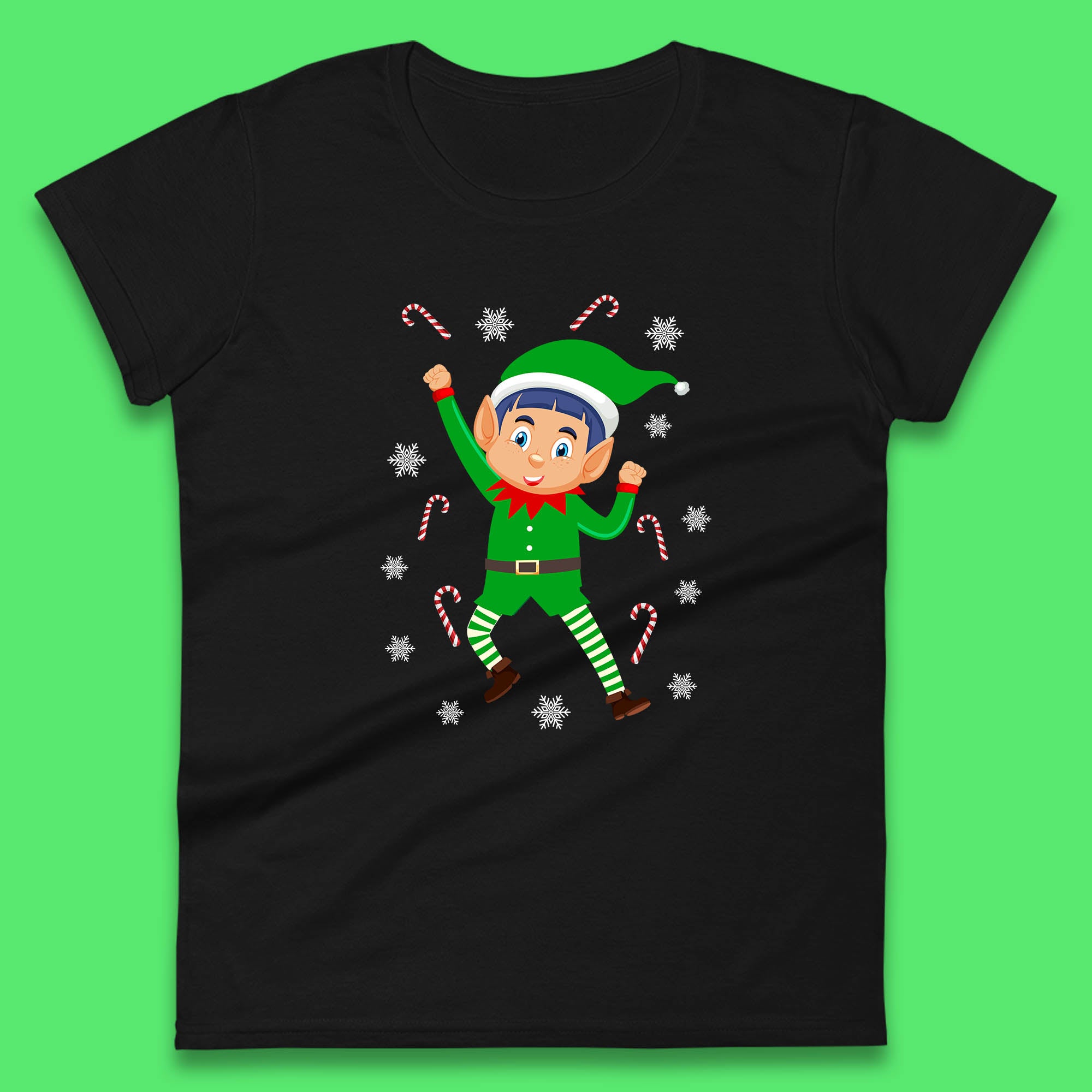 Christmas Elf Cartoon Womens T Shirt Mens Tops Tees Unisex Christmas Candy Cane Top 3XL