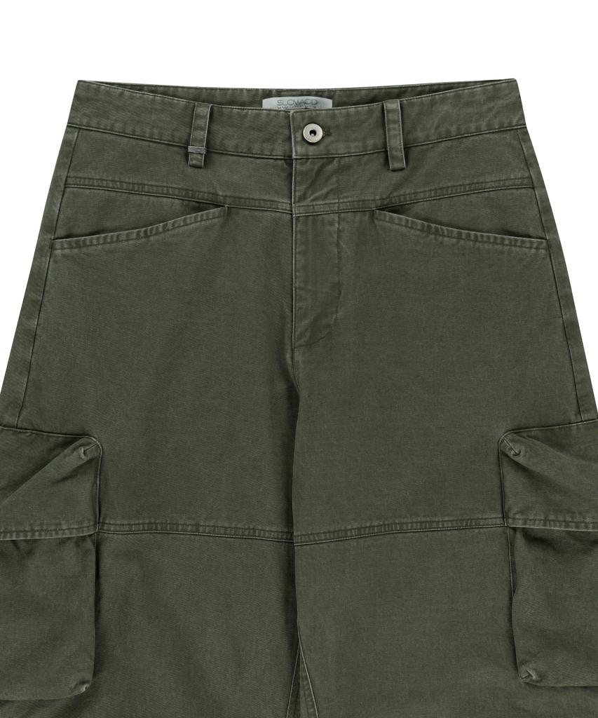 SLOWACID Dyed Cotton Wide Cargo Pants [Khaki]