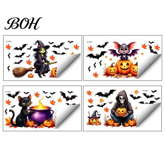 DIY Halloween Party Photo Props Cute Wall Decals, Black Cat Witch Bat Pumpkin Stickers, Fall Removable Festive Glass Window Stickers Peel & Stick Art