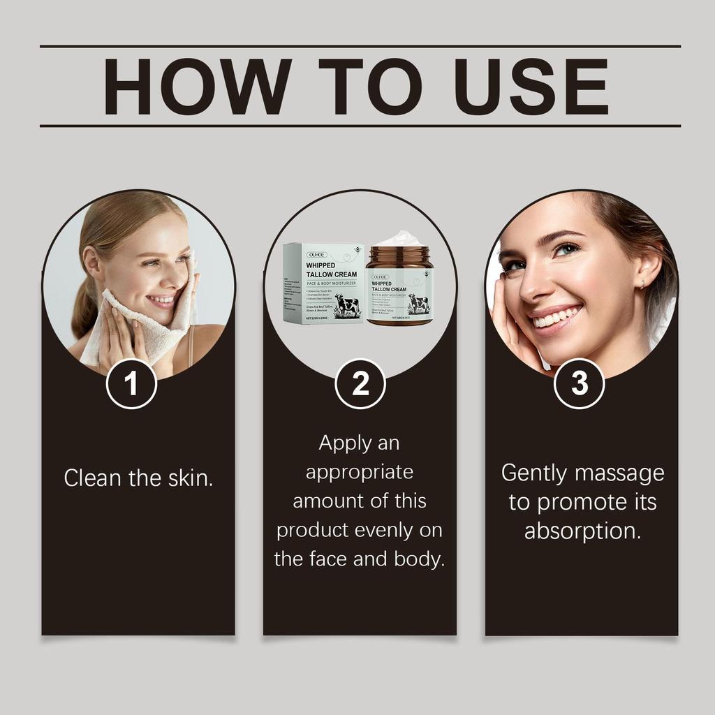 OUHOE Beef Tallow Moisturizing Cream, Hydrates and Nourishes Skin, Softens and Firms, Suitable for Whole Body, 120g