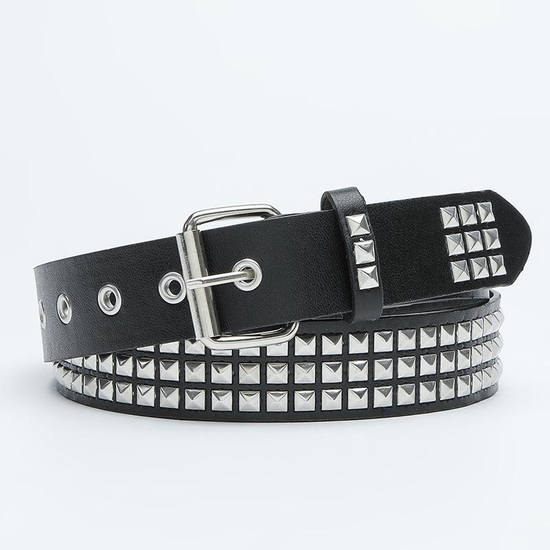 New Square Bead Rivet Belt Metal Pyramid Belt Men and Women Punk Hardware Jeans Belt Y2K Belt Designer Belt Women's Belts