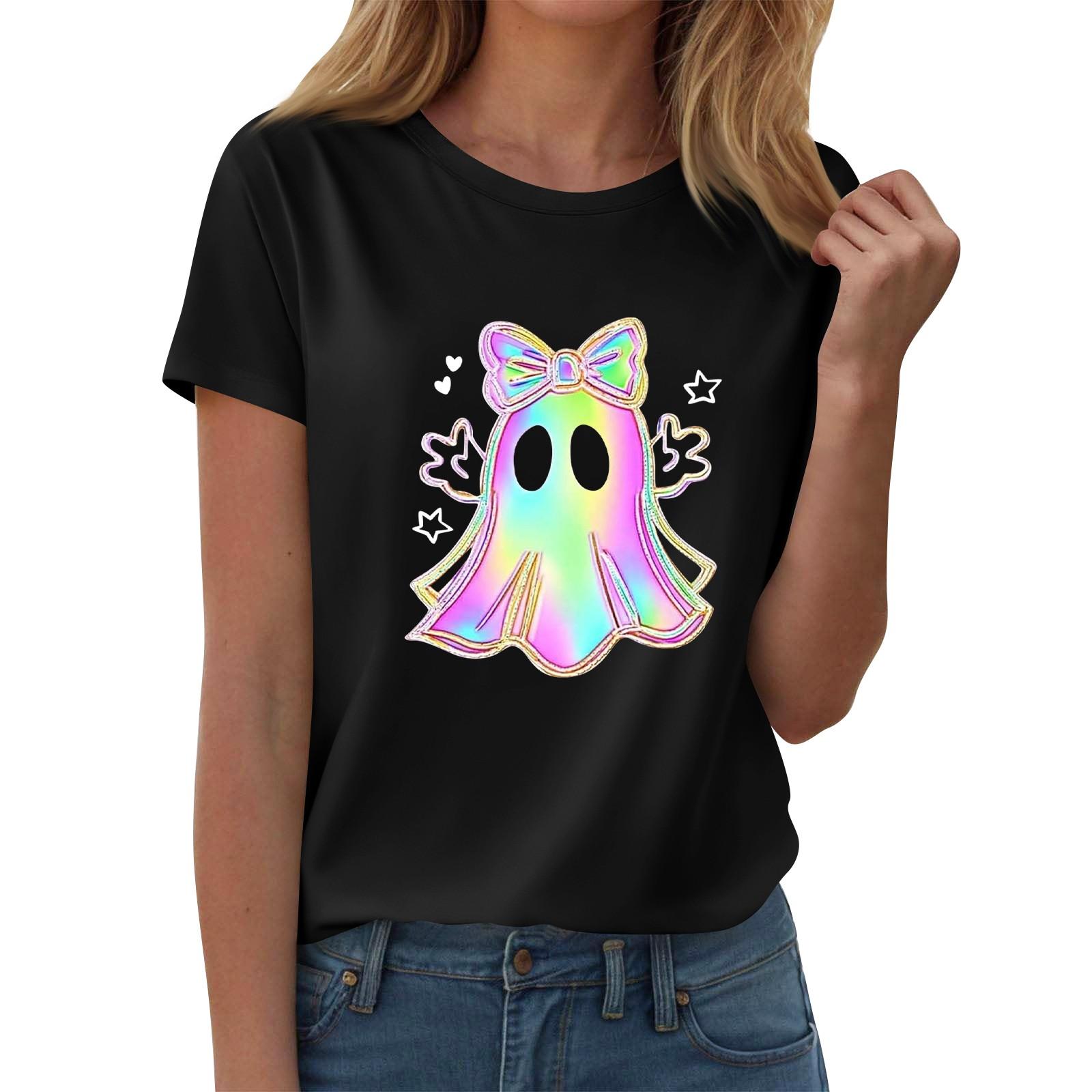 

Женские футболки, Женские топы с коротким рукавом, Летняя мода, Повседневные стильные футболки с круглым вырезом, Туники S чёрный