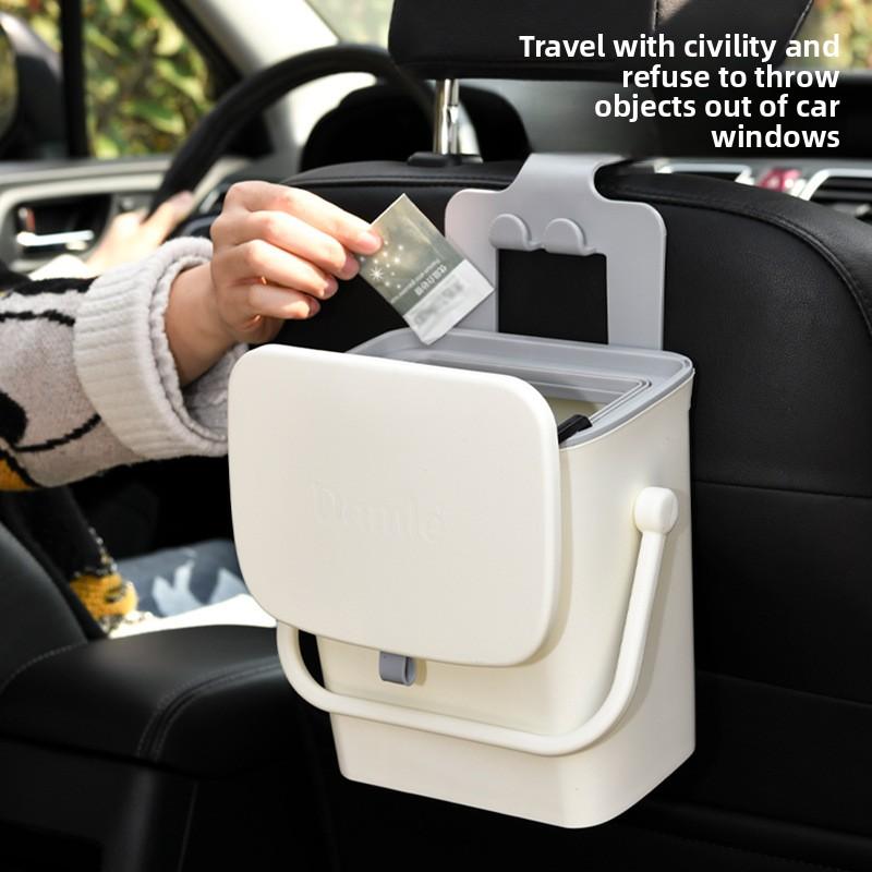 Car Trash Can, Rear Storage Bucket with Lid for Car Interior Use, Private Car Cleaning Bucket, Rear Seat Mobile Phone Stand