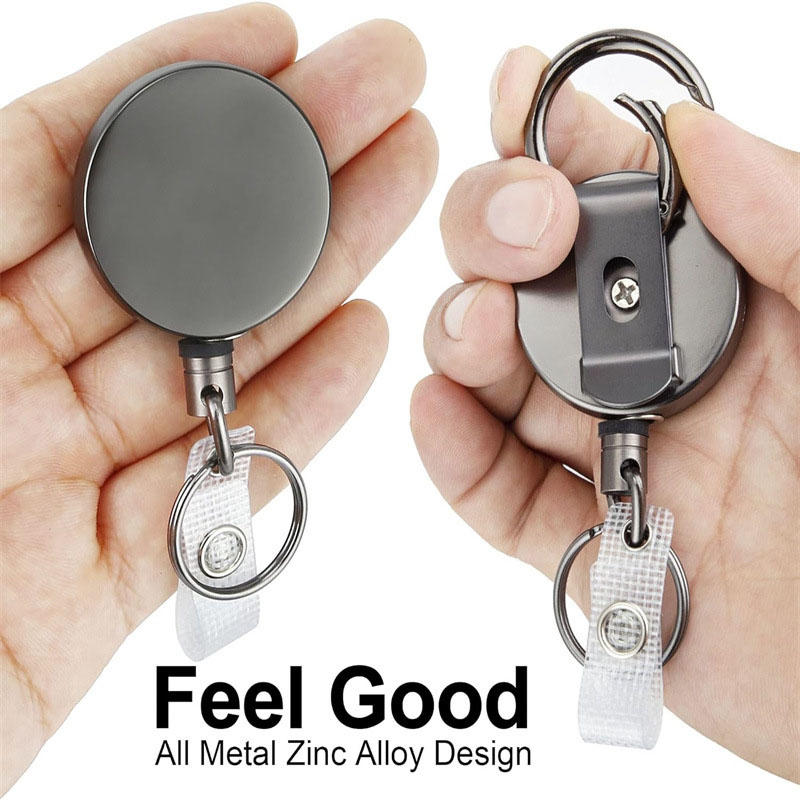 Retractable Keychain Badge Reel Holders Metal Heavy Duty With Carabiner Belt Clip And Key Ring For ID Card Name Holder