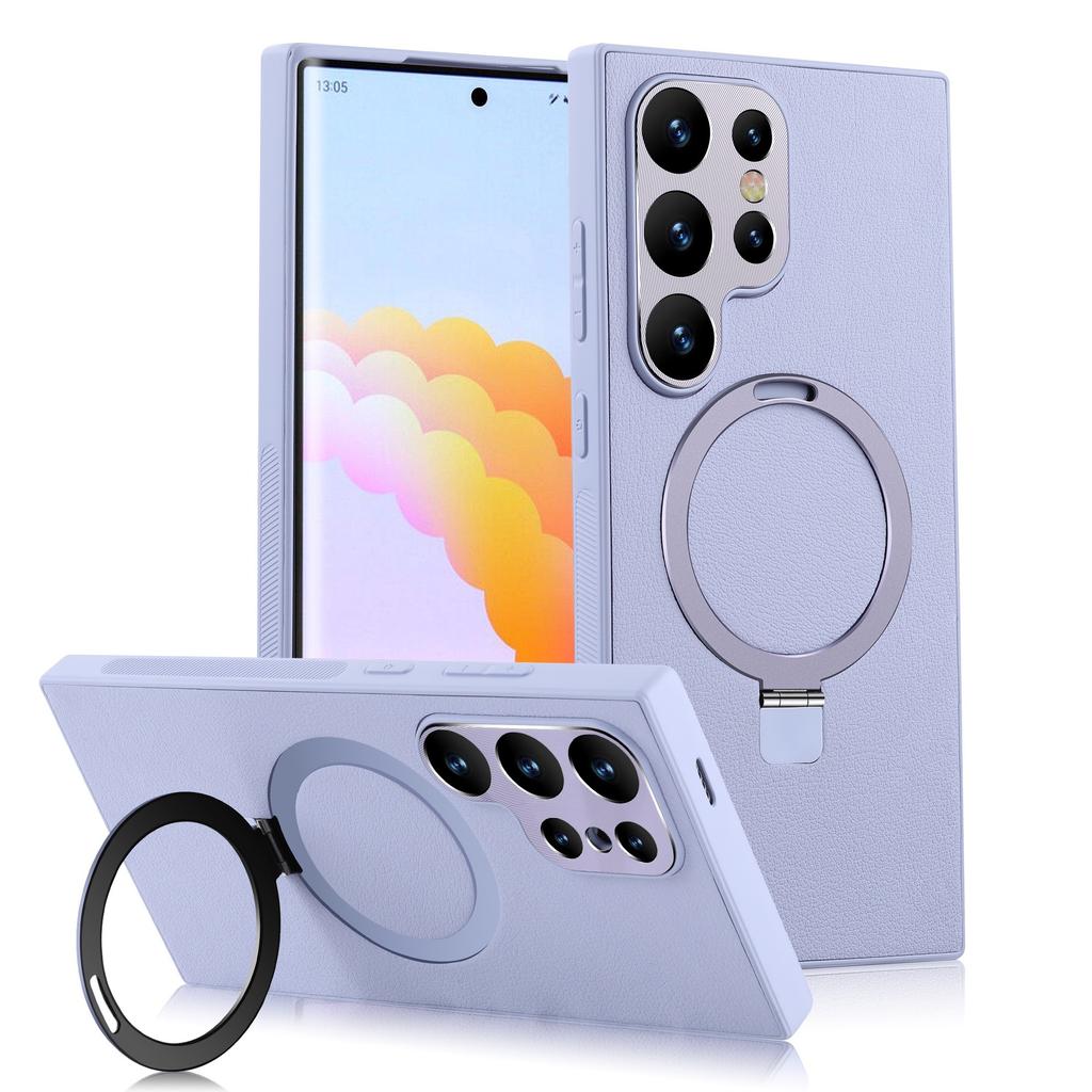 Suitable for Samsung S24ULTRA Bracket Mobile Phone Case TPU Semi Cover Leather S23 Magnetic Suction MagSafe Sheath