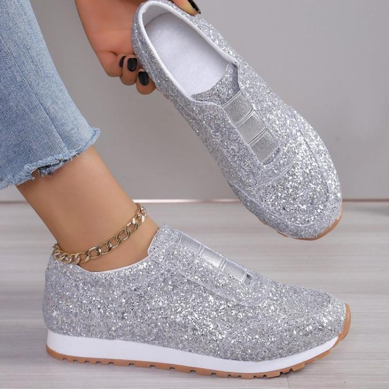 Plus Size Sequined Athletic Flats for Women Spring 2025 New Arrival Fashionable Casual Flats Comfortable Lightweight Women's Shoes