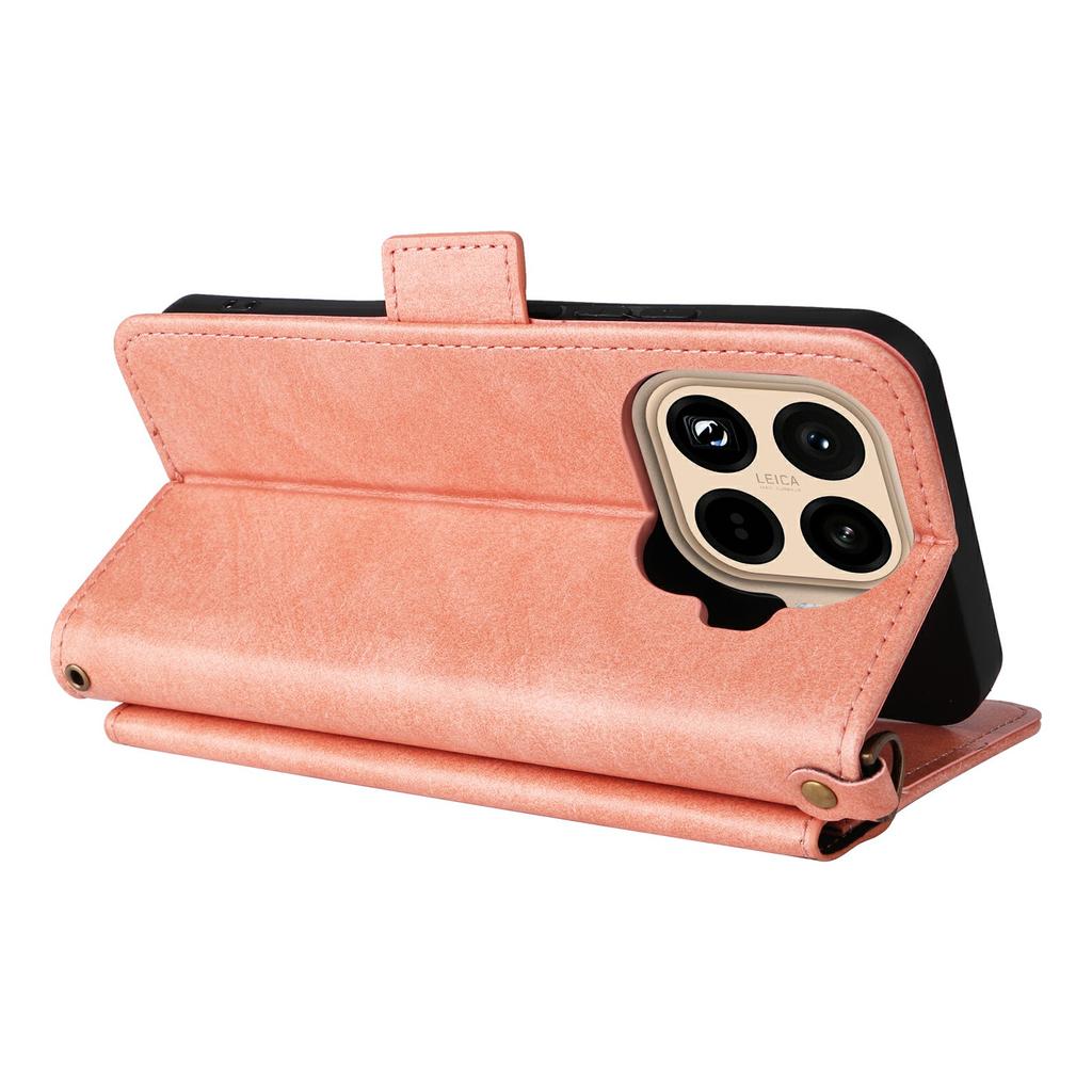 For Xiaomi 15T Pro Leather Case Magnetic Closure Wallet Stand Phone Cover with Crossbody Strap