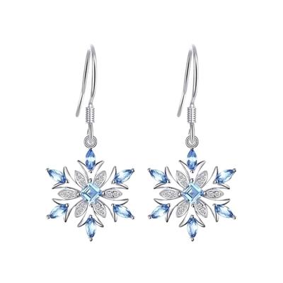 Bluelans Earrings Dangle Wedding Faux Snowflake Sapphire Jewelry Hook Earrings Women Gift