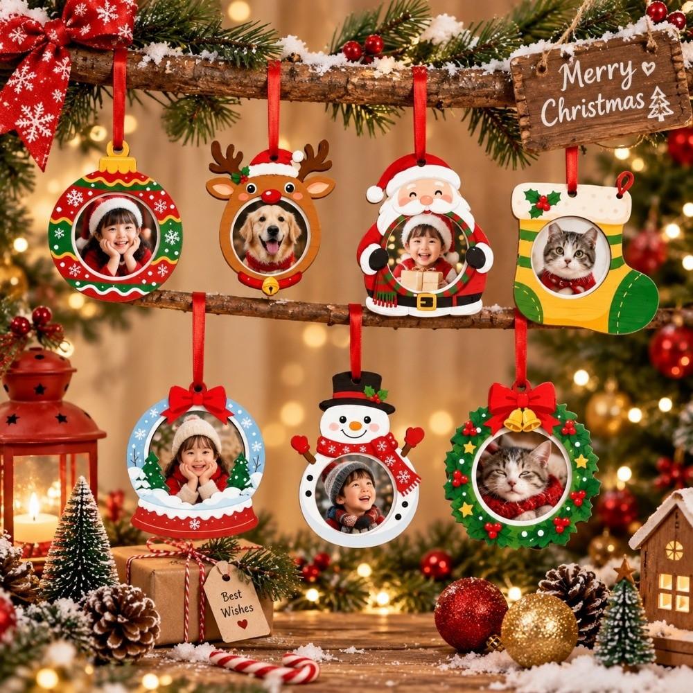 DIY Craft Pendant Hanging Picture Frame Ornaments Wooden Xmas Tree Hanging Decor  New Year