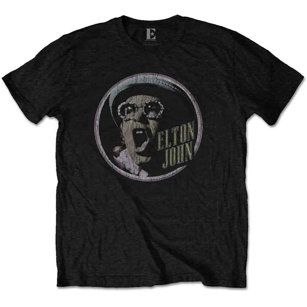 Rock Off Elton John Vintage Circle Mens Black T Shirt (Large) 2XL