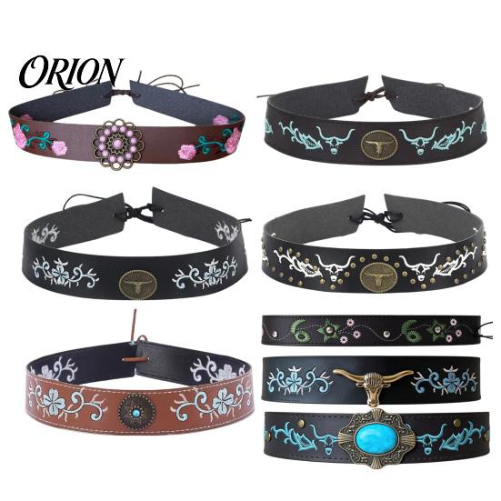 Cowboy Hat Band Ethnic Style Band, Durable PU Leather Embroidered DIY Decoration Strap, Adjustable Decorative Belt for Wide Brim Hats Vintage Strap