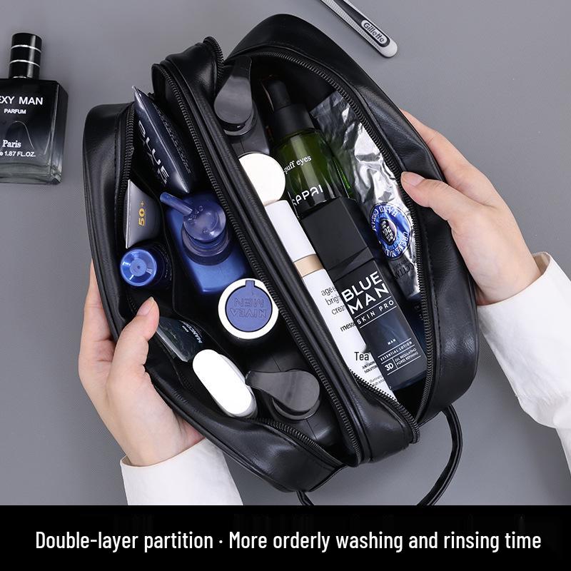 Portable Waterproof Men's Double-Layer Toiletry Bag - Large Capacity, High-End Feel.