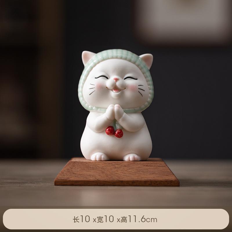 Ceramic Cute Lucky Cat Statue Ornament Miniature Fortune Kitten Crafts Home Desktop Office Cartoon Accessories Exquisite Gift