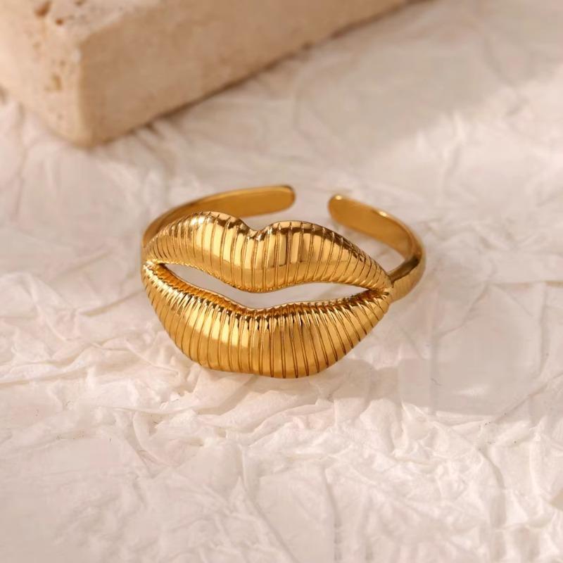 Gold stainless steel fashion lip flower ring female niche light luxury high sense does not fade opening