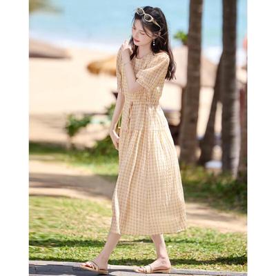 Women's Vintage Plaid A-Line Midi Dress