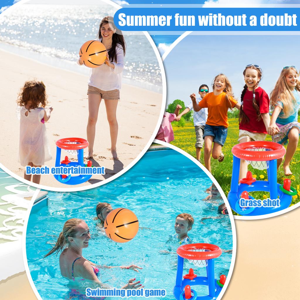 Children's Inflatable Basketball Hoop Swimming Pool Water Floating Objects Throwing Ring Basketball Hoop Toys Set for Swimming
