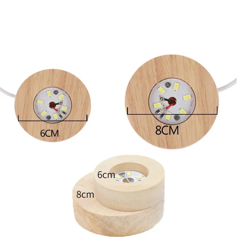 Wood Round LED Night Light Base Art Display Holder USB Lamp Holder for Crystals Glass Ball Resin Art Decoration Display Stand