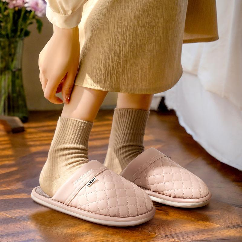 Waterproof Cotton Slippers Women's Autumn and Winter New Indoor Home Non-slip Velvet Warm Wool Slippers Women's Winter