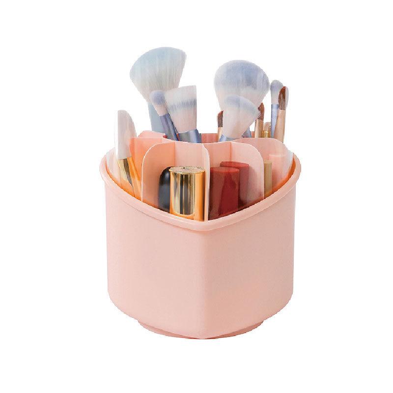 Rotatable Makeup Brush & Pencil Holder with Lid - Dustproof Desktop Organizer for Lipsticks & Eyebrow Pencils