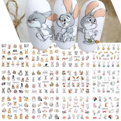 Bunny Nail Water Slider Watercolor Cartoon Design Flower Leaf Spring Decals Foils DIY Accessories Watermark Sticker Decor