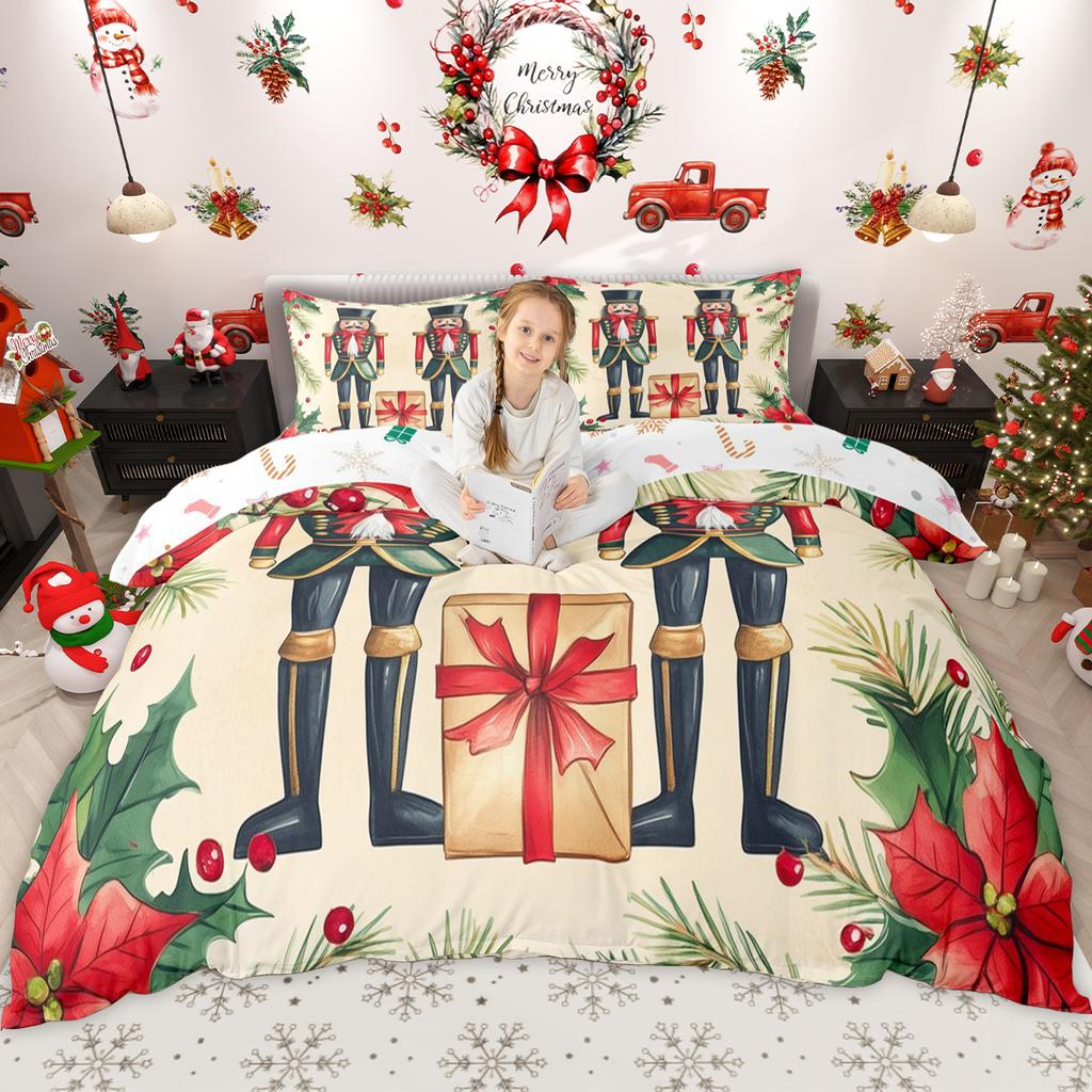 Homewish Gingerbread Nutcracker Duvet Cover Set For Kids Girls Merry Christmas Quilt Cover Set Happy New Year Gifts Bedding