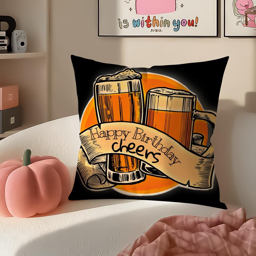 Rustikal Gemütlich Kunst Bier Wein Retro Stil Kissenbezug Kissenhülle Kurzer Plüsch Verdeckter Reißverschluss Zimmer Sofa Kissenbezug